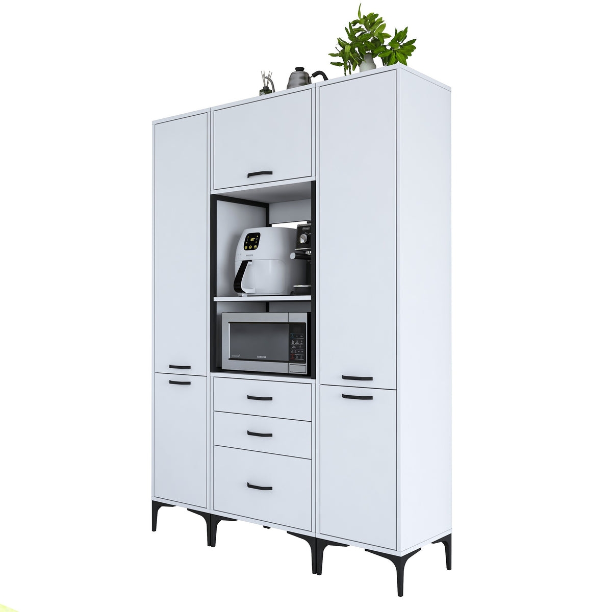 Βοηθητικό Ντουλάπι Κουζίνας με Ράφια 140x40x198,6 εκ. – Πολυλειτουργικό Λευκό Ντουλάπι Αποθήκευσης Ράφι Κουζίνας 893RAN4949