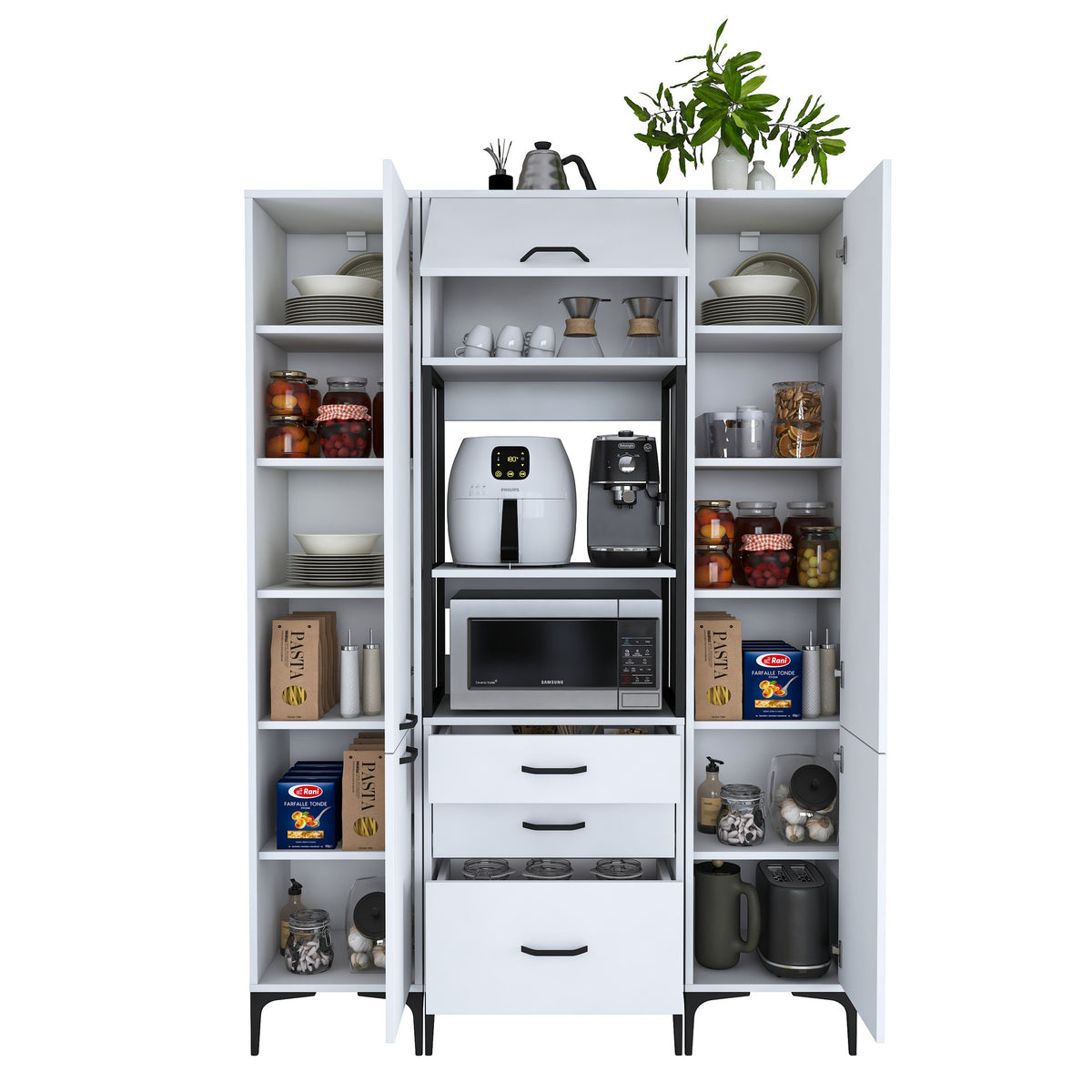Βοηθητικό Ντουλάπι Κουζίνας με Ράφια 140x40x198,6 εκ. – Πολυλειτουργικό Λευκό Ντουλάπι Αποθήκευσης Ράφι Κουζίνας 893RAN4949