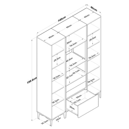 Βοηθητικό Ντουλάπι Κουζίνας με Ράφια 140x40x198,6 εκ. – Πολυλειτουργικό Λευκό Ντουλάπι Αποθήκευσης Ράφι Κουζίνας 893RAN4949