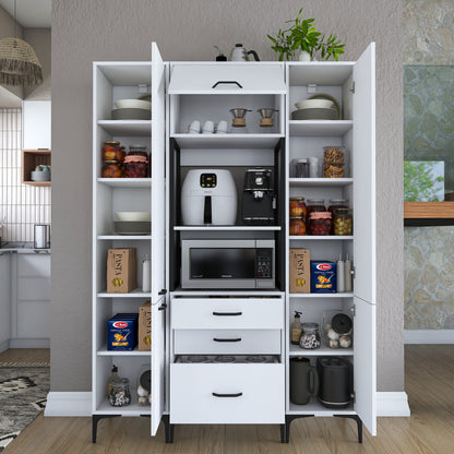 Βοηθητικό Ντουλάπι Κουζίνας με Ράφια 140x40x198,6 εκ. – Πολυλειτουργικό Λευκό Ντουλάπι Αποθήκευσης Ράφι Κουζίνας 893RAN4949