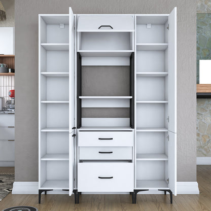 Βοηθητικό Ντουλάπι Κουζίνας με Ράφια 140x40x198,6 εκ. – Πολυλειτουργικό Λευκό Ντουλάπι Αποθήκευσης Ράφι Κουζίνας 893RAN4949