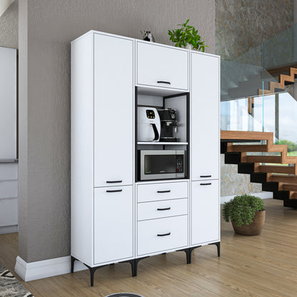 Βοηθητικό Ντουλάπι Κουζίνας με Ράφια 140x40x198,6 εκ. – Πολυλειτουργικό Λευκό Ντουλάπι Αποθήκευσης Ράφι Κουζίνας 893RAN4949