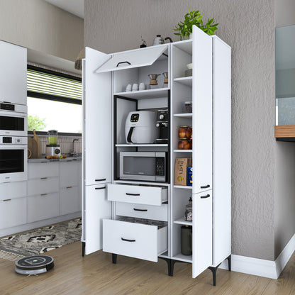 Βοηθητικό Ντουλάπι Κουζίνας με Ράφια 140x40x198,6 εκ. – Πολυλειτουργικό Λευκό Ντουλάπι Αποθήκευσης Ράφι Κουζίνας 893RAN4949