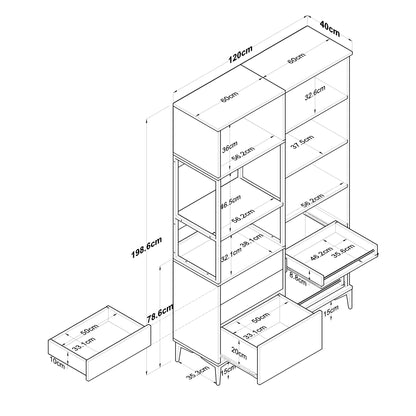 Βοηθητικό Ντουλάπι Κουζίνας με Ράφια 120x40x198,6 εκ. – Ψηλή Λευκή Ντουλάπα Αποθήκευσης Ράφι Κουζίνας 893RAN4951
