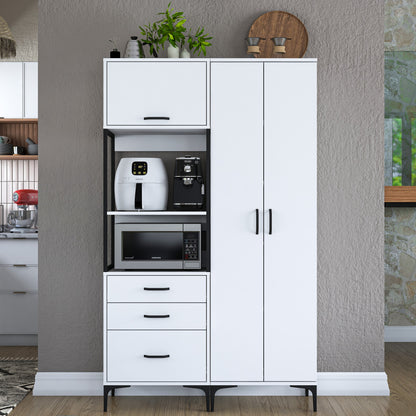 Βοηθητικό Ντουλάπι Κουζίνας με Ράφια 120x40x198,6 εκ. – Ψηλή Λευκή Ντουλάπα Αποθήκευσης Ράφι Κουζίνας 893RAN4951