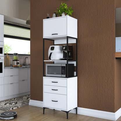 Βοηθητικό Ντουλάπι Κουζίνας με Ράφια 60x40x198,6 εκ. – Ψηλή Λευκή Ντουλάπα Αποθήκευσης Ράφι Κουζίνας 893RAN4952