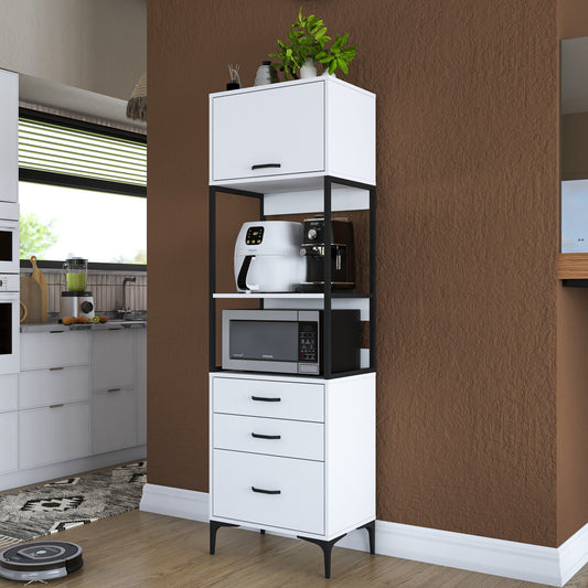 Βοηθητικό Ντουλάπι Κουζίνας με Ράφια 60x40x198,6 εκ. – Ψηλή Λευκή Ντουλάπα Αποθήκευσης Ράφι Κουζίνας 893RAN4952