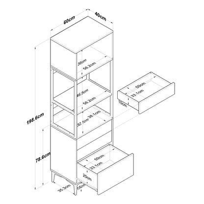Βοηθητικό Ντουλάπι Κουζίνας με Ράφια 60x40x198,6 εκ. – Ψηλή Λευκή Ντουλάπα Αποθήκευσης Ράφι Κουζίνας 893RAN4952