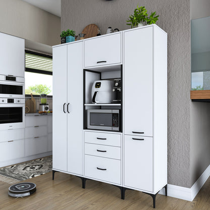 Βοηθητικό Ντουλάπι Κουζίνας με Ράφια 160x40x198,6 εκ. – Ψηλή Λευκή Ντουλάπα Αποθήκευσης Πολλαπλών Χρήσεων Ράφι Κουζίνας 893RAN4953