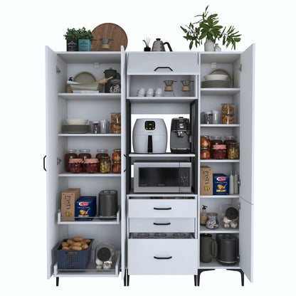 Βοηθητικό Ντουλάπι Κουζίνας με Ράφια 160x40x198,6 εκ. – Ψηλή Λευκή Ντουλάπα Αποθήκευσης Πολλαπλών Χρήσεων Ράφι Κουζίνας 893RAN4953