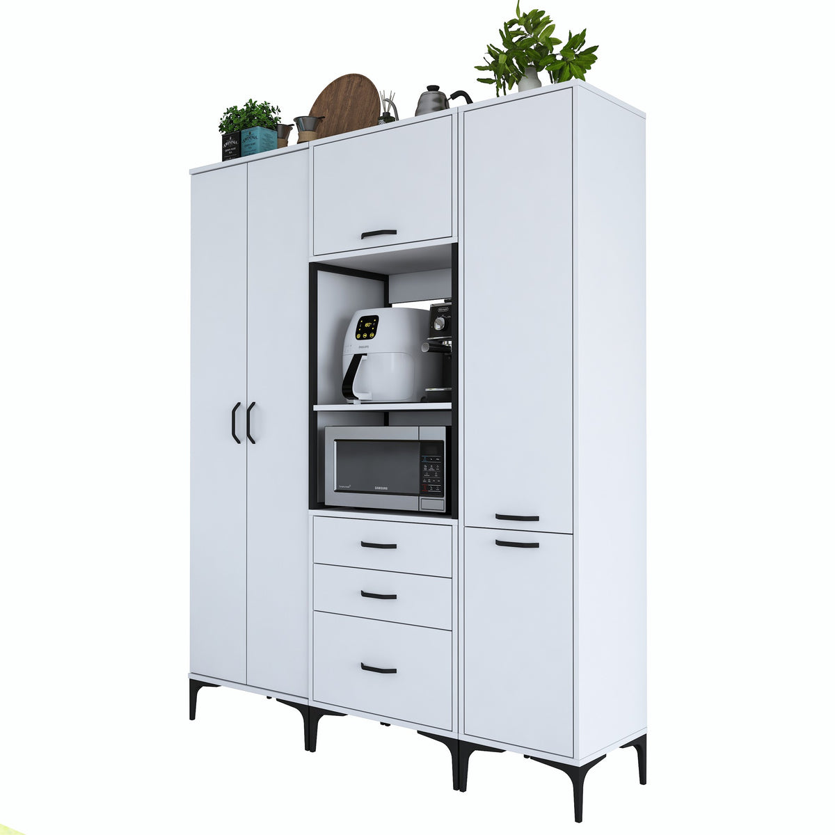 Βοηθητικό Ντουλάπι Κουζίνας με Ράφια 160x40x198,6 εκ. – Ψηλή Λευκή Ντουλάπα Αποθήκευσης Πολλαπλών Χρήσεων Ράφι Κουζίνας 893RAN4953