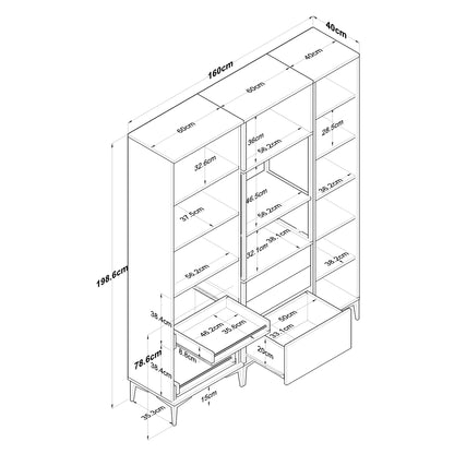 Βοηθητικό Ντουλάπι Κουζίνας με Ράφια 160x40x198,6 εκ. – Ψηλή Λευκή Ντουλάπα Αποθήκευσης Πολλαπλών Χρήσεων Ράφι Κουζίνας 893RAN4953