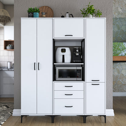 Βοηθητικό Ντουλάπι Κουζίνας με Ράφια 160x40x198,6 εκ. – Ψηλή Λευκή Ντουλάπα Αποθήκευσης Πολλαπλών Χρήσεων Ράφι Κουζίνας 893RAN4953
