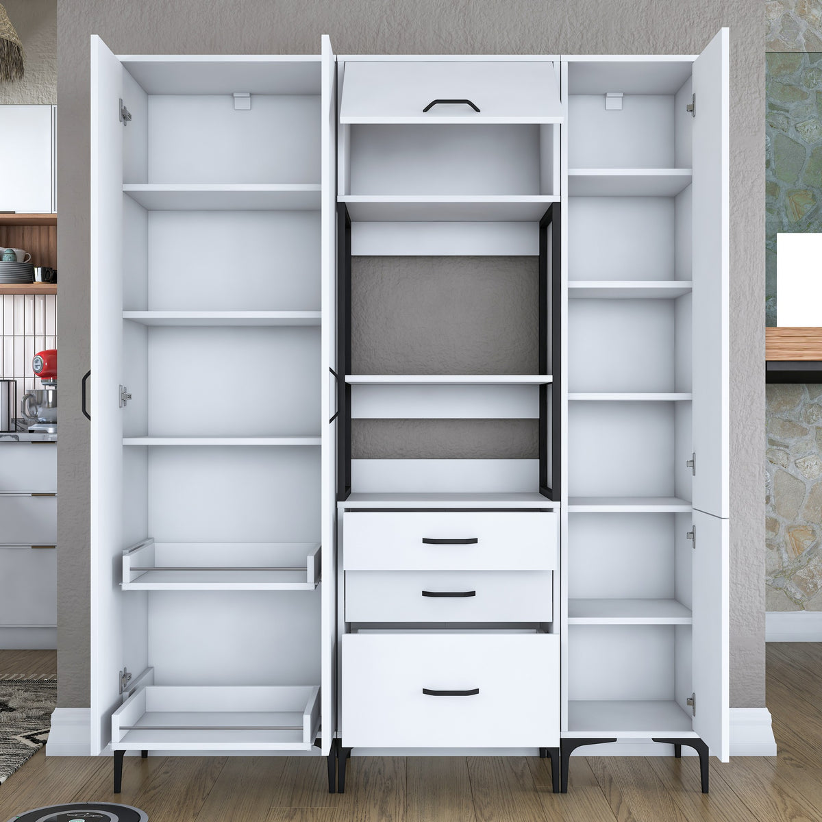 Βοηθητικό Ντουλάπι Κουζίνας με Ράφια 160x40x198,6 εκ. – Ψηλή Λευκή Ντουλάπα Αποθήκευσης Πολλαπλών Χρήσεων Ράφι Κουζίνας 893RAN4953
