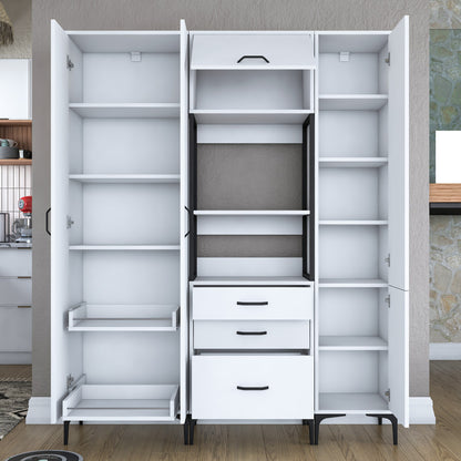Βοηθητικό Ντουλάπι Κουζίνας με Ράφια 160x40x198,6 εκ. – Ψηλή Λευκή Ντουλάπα Αποθήκευσης Πολλαπλών Χρήσεων Ράφι Κουζίνας 893RAN4953