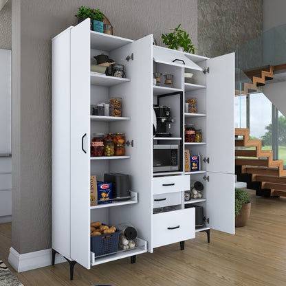 Βοηθητικό Ντουλάπι Κουζίνας με Ράφια 160x40x198,6 εκ. – Ψηλή Λευκή Ντουλάπα Αποθήκευσης Πολλαπλών Χρήσεων Ράφι Κουζίνας 893RAN4953