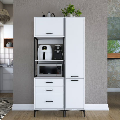 Βοηθητικό Ντουλάπι Κουζίνας με Ράφια 100x40x198,6 εκ. – Ψηλή Λευκή Ντουλάπα Αποθήκευσης Πολλαπλών Χρήσεων Ράφι Κουζίνας 893RAN4954