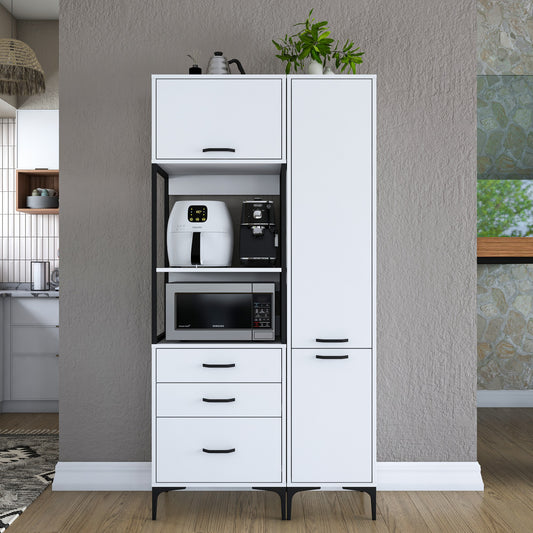 Βοηθητικό Ντουλάπι Κουζίνας με Ράφια 100x40x198,6 εκ. – Ψηλή Λευκή Ντουλάπα Αποθήκευσης Πολλαπλών Χρήσεων Ράφι Κουζίνας 893RAN4954