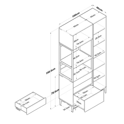 Βοηθητικό Ντουλάπι Κουζίνας με Ράφια 100x40x198,6 εκ. – Ψηλή Λευκή Ντουλάπα Αποθήκευσης Πολλαπλών Χρήσεων Ράφι Κουζίνας 893RAN4954