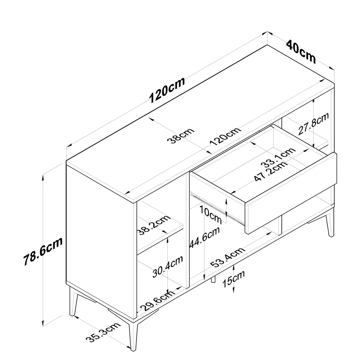 Βοηθητικό Ντουλάπι Κουζίνας Λευκό 120x40x78,6 εκ. με Ράφια Αποθήκευσης Πολλαπλών Χρήσεων Ράφι Κουζίνας 893RAN4956
