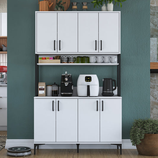 Βοηθητικό Ντουλάπι Κουζίνας Λευκό 120x40x198,6 εκ. με Ράφια Αποθήκευσης Πολλαπλών Χρήσεων Ράφι Κουζίνας 893RAN4971