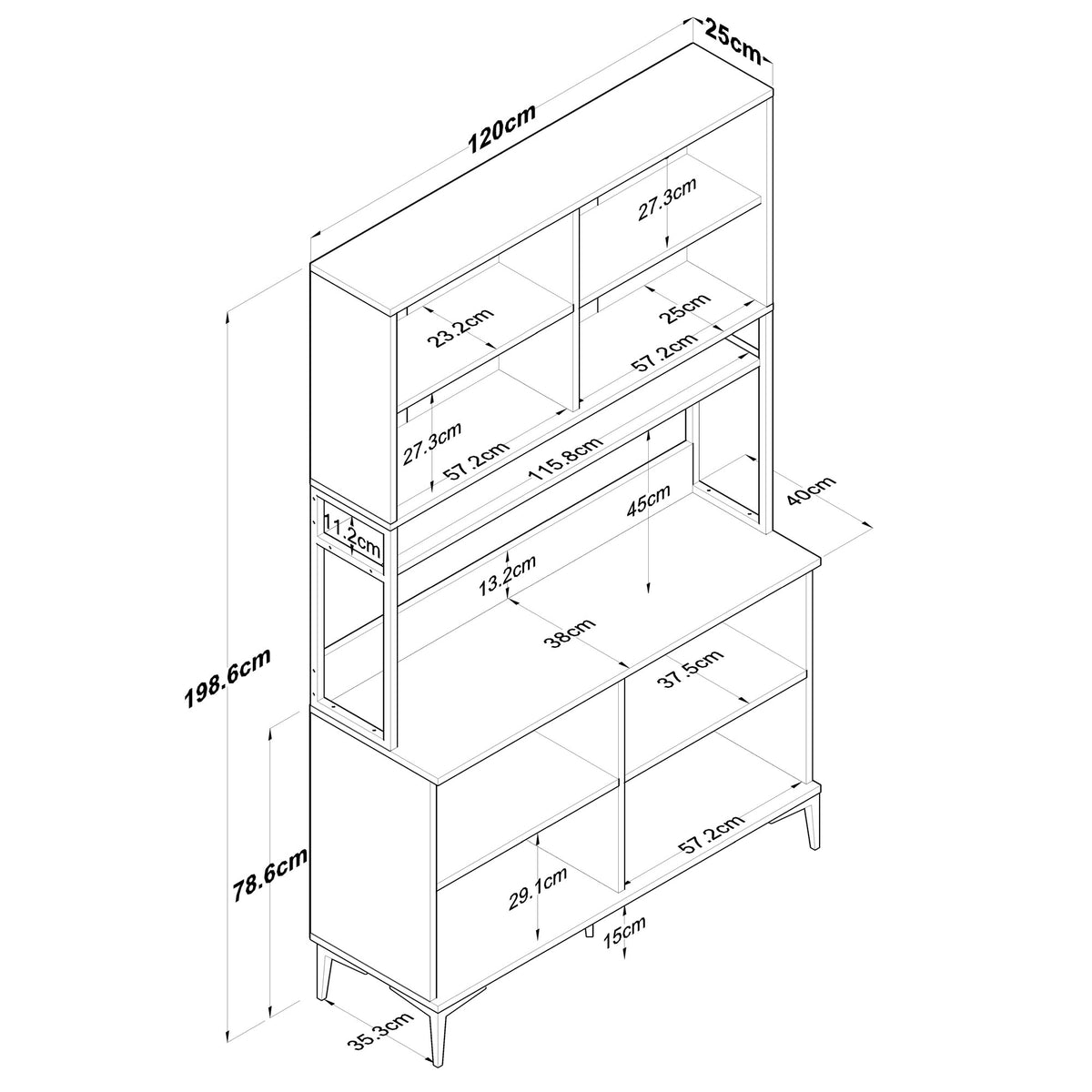 Βοηθητικό Ντουλάπι Κουζίνας Λευκό 120x40x198,6 εκ. με Ράφια Αποθήκευσης Πολλαπλών Χρήσεων Ράφι Κουζίνας 893RAN4971