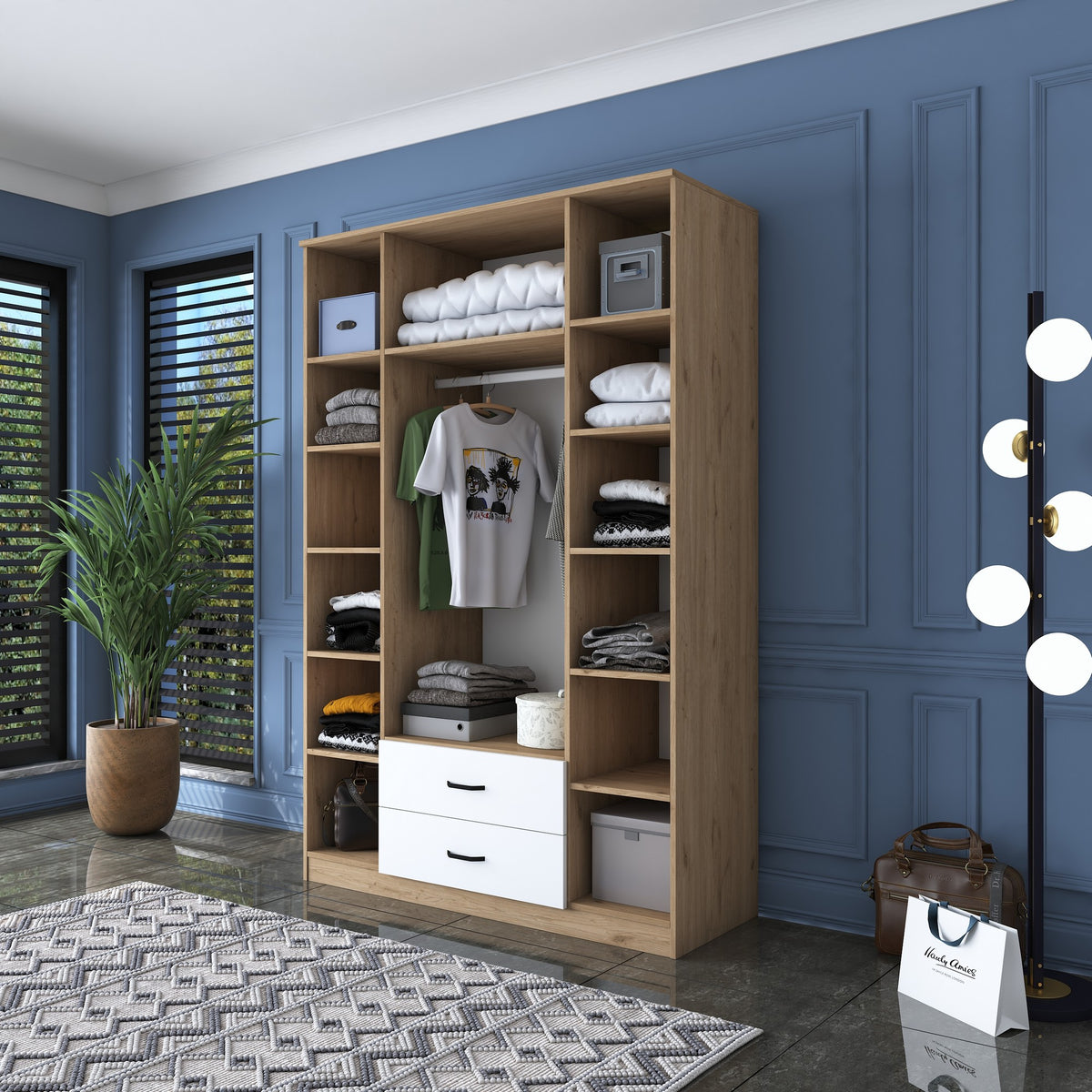 Ντουλάπα 210x210x51.5 εκ Walnut White 893RAN5406