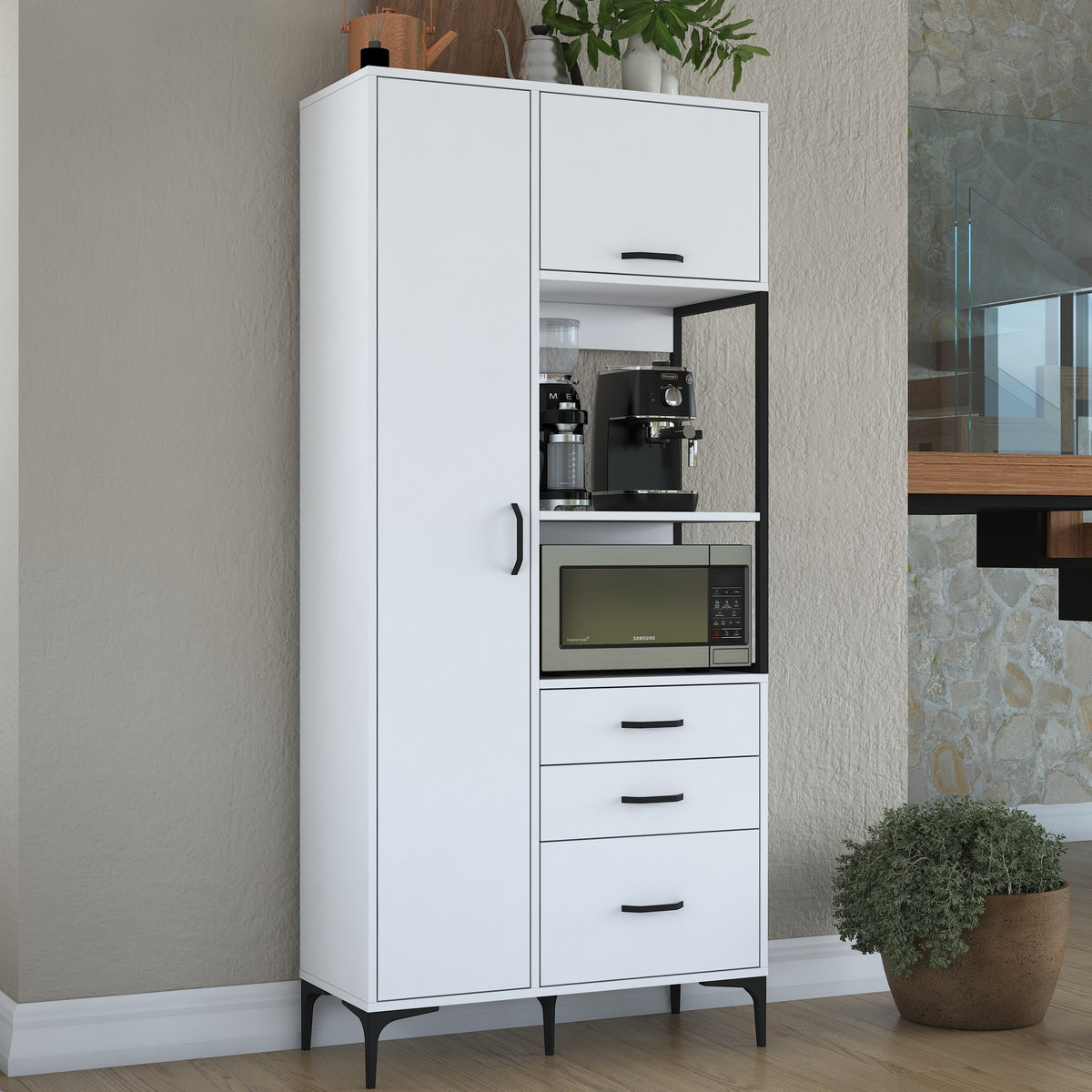 Βοηθητικό Ντουλάπι Κουζίνας Λευκό 90x40x198,6 εκ. με Ρυθμιζόμενα Ράφια – Ντουλάπα Αποθήκευσης Πολλαπλών Χρήσεων Ράφι Κουζίνας 893RAN5436