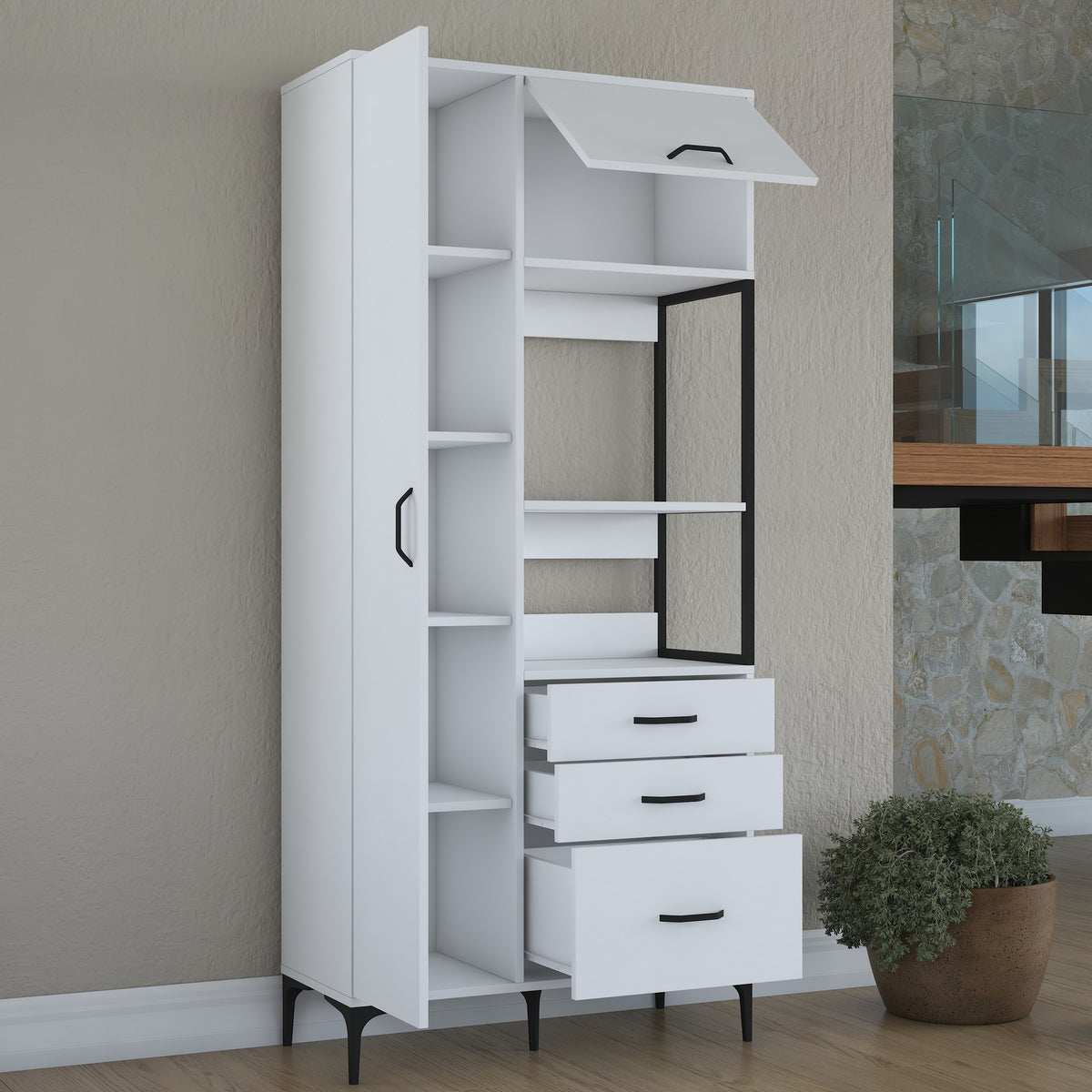 Βοηθητικό Ντουλάπι Κουζίνας Λευκό 90x40x198,6 εκ. με Ρυθμιζόμενα Ράφια – Ντουλάπα Αποθήκευσης Πολλαπλών Χρήσεων Ράφι Κουζίνας 893RAN5436