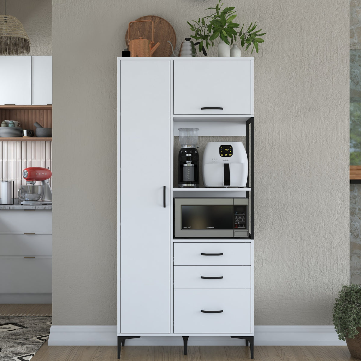 Βοηθητικό Ντουλάπι Κουζίνας Λευκό 90x40x198,6 εκ. με Ρυθμιζόμενα Ράφια – Ντουλάπα Αποθήκευσης Πολλαπλών Χρήσεων Ράφι Κουζίνας 893RAN5436