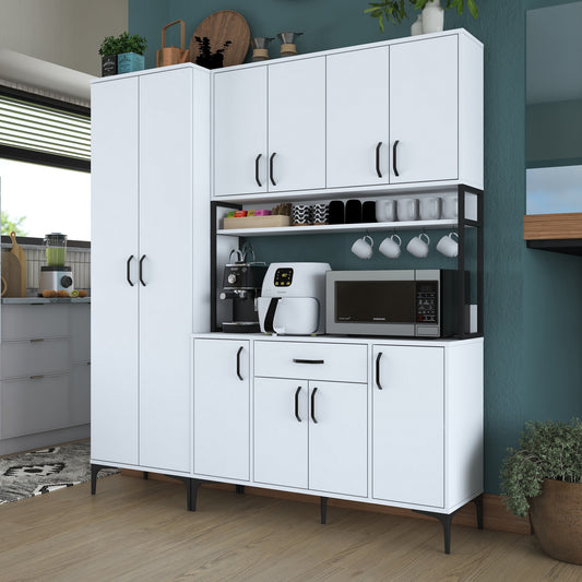 Βοηθητικό Ντουλάπι Κουζίνας Λευκό 180x40x198,6 εκ. με Ράφια – Μεγάλη Ντουλάπα Αποθήκευσης Πολλαπλών Χρήσεων Ράφι Κουζίνας 893RAN5449