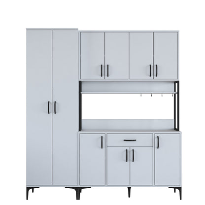 Βοηθητικό Ντουλάπι Κουζίνας Λευκό 180x40x198,6 εκ. με Ράφια – Μεγάλη Ντουλάπα Αποθήκευσης Πολλαπλών Χρήσεων Ράφι Κουζίνας 893RAN5449