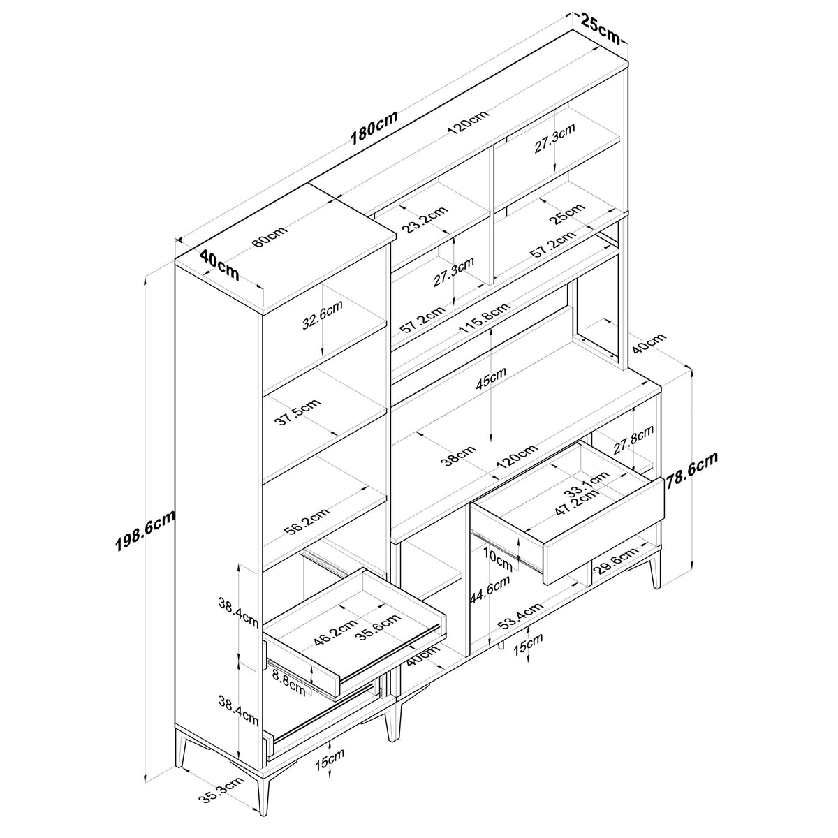 Βοηθητικό Ντουλάπι Κουζίνας Λευκό 180x40x198,6 εκ. με Ράφια – Μεγάλη Ντουλάπα Αποθήκευσης Πολλαπλών Χρήσεων Ράφι Κουζίνας 893RAN5449