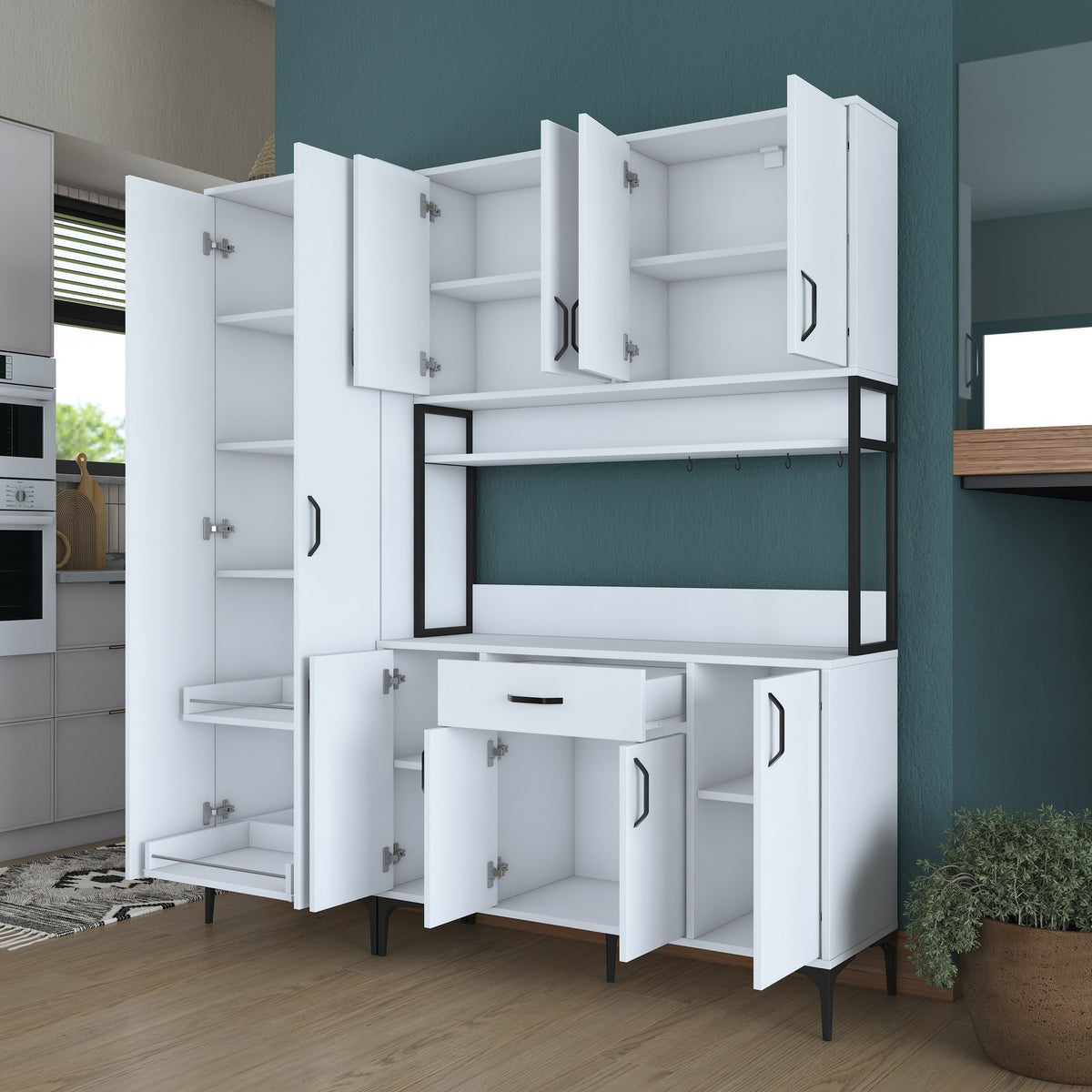 Βοηθητικό Ντουλάπι Κουζίνας Λευκό 180x40x198,6 εκ. με Ράφια – Μεγάλη Ντουλάπα Αποθήκευσης Πολλαπλών Χρήσεων Ράφι Κουζίνας 893RAN5449