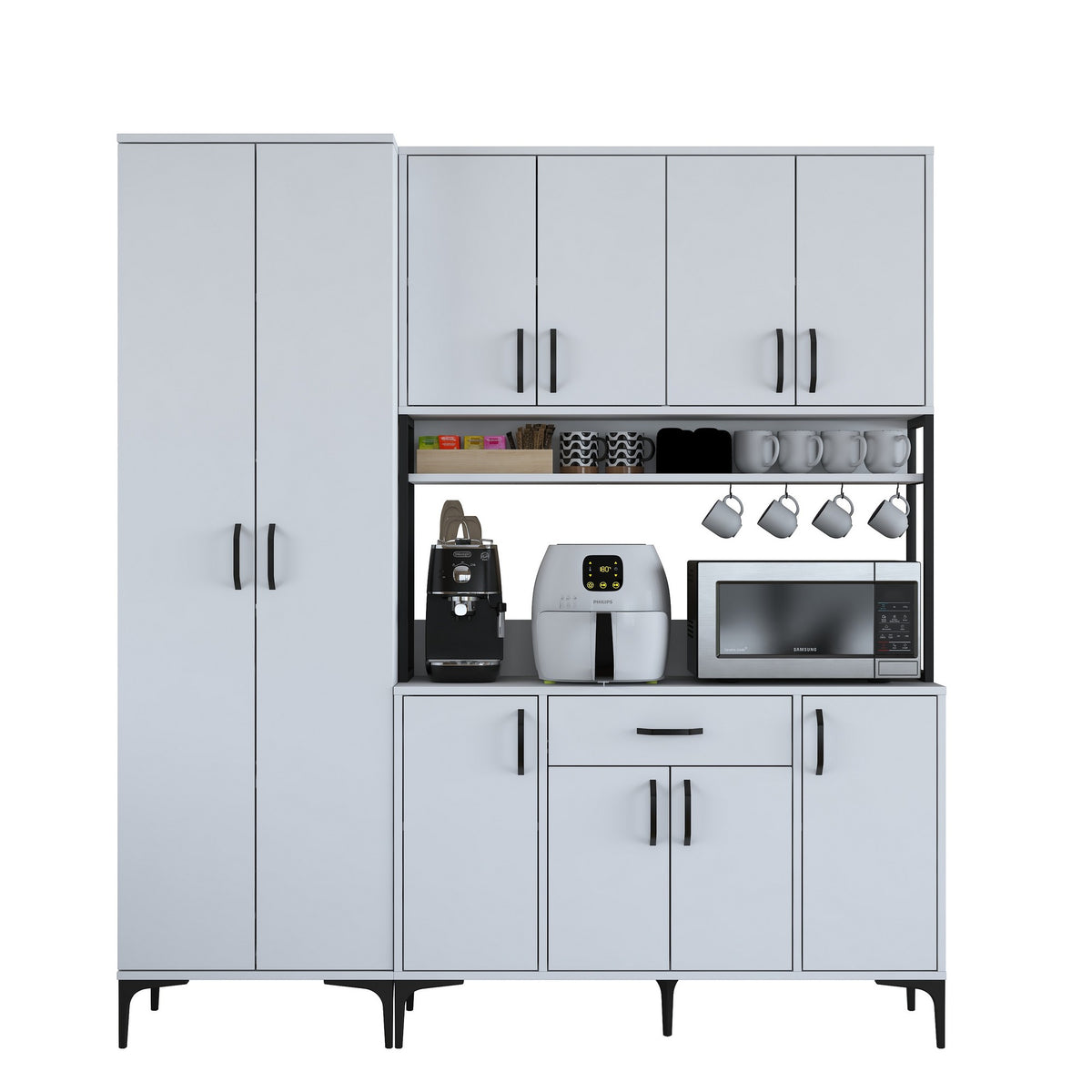 Βοηθητικό Ντουλάπι Κουζίνας Λευκό 180x40x198,6 εκ. με Ράφια – Μεγάλη Ντουλάπα Αποθήκευσης Πολλαπλών Χρήσεων Ράφι Κουζίνας 893RAN5449