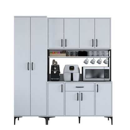 Βοηθητικό Ντουλάπι Κουζίνας Λευκό 180x40x198,6 εκ. με Ράφια – Μεγάλη Ντουλάπα Αποθήκευσης Πολλαπλών Χρήσεων Ράφι Κουζίνας 893RAN5449