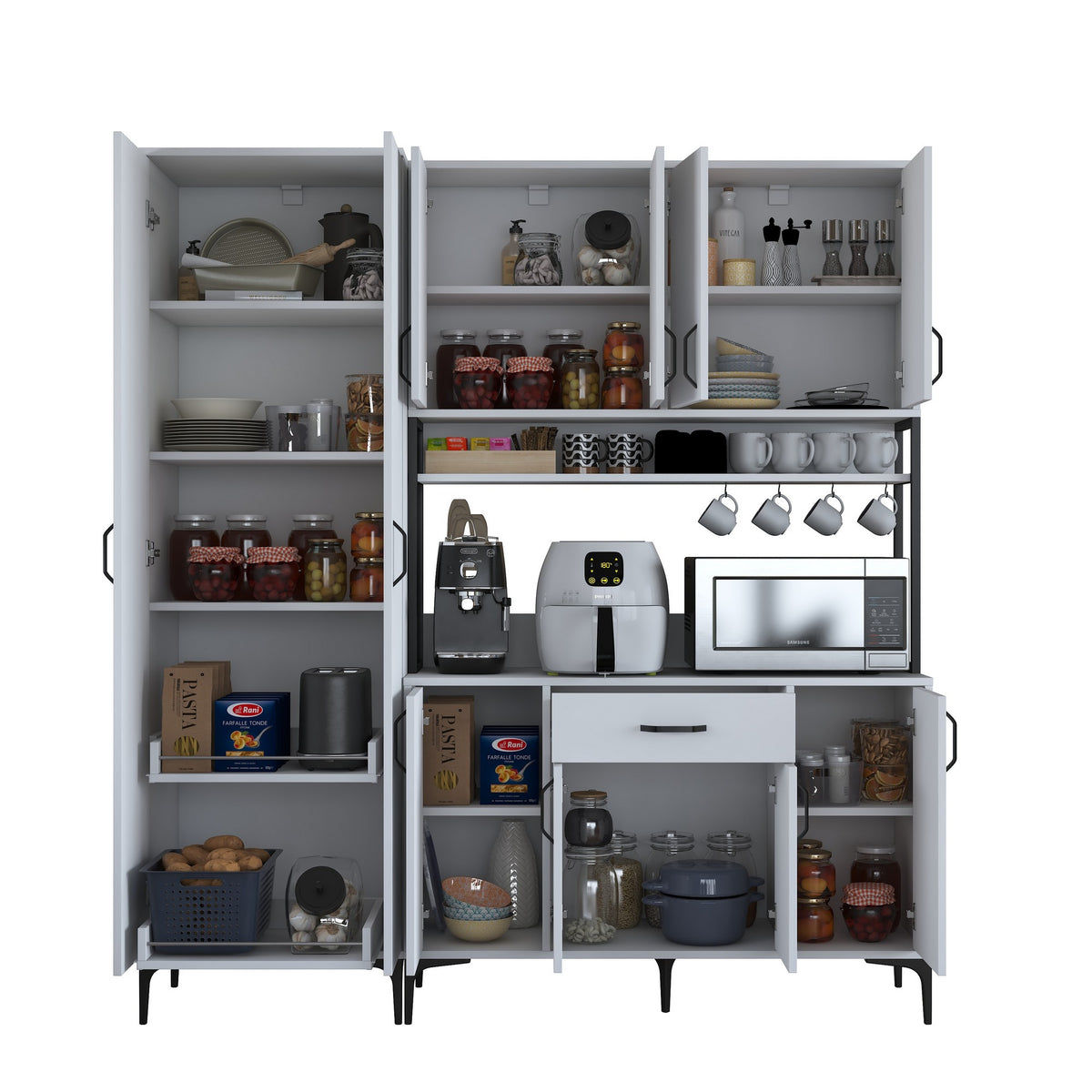 Βοηθητικό Ντουλάπι Κουζίνας Λευκό 180x40x198,6 εκ. με Ράφια – Μεγάλη Ντουλάπα Αποθήκευσης Πολλαπλών Χρήσεων Ράφι Κουζίνας 893RAN5449
