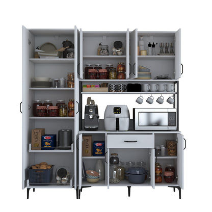 Βοηθητικό Ντουλάπι Κουζίνας Λευκό 180x40x198,6 εκ. με Ράφια – Μεγάλη Ντουλάπα Αποθήκευσης Πολλαπλών Χρήσεων Ράφι Κουζίνας 893RAN5449