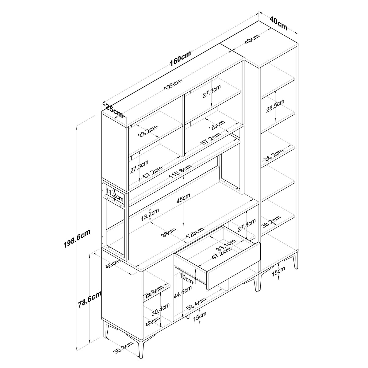Βοηθητικό Ντουλάπι Κουζίνας Λευκό 160x40x198,6 εκ. με Ράφια – Ψηλή Ντουλάπα Αποθήκευσης Πολλαπλών Χρήσεων Ράφι Κουζίνας 893RAN5450