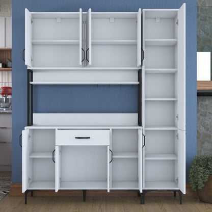Βοηθητικό Ντουλάπι Κουζίνας Λευκό 160x40x198,6 εκ. με Ράφια – Ψηλή Ντουλάπα Αποθήκευσης Πολλαπλών Χρήσεων Ράφι Κουζίνας 893RAN5450