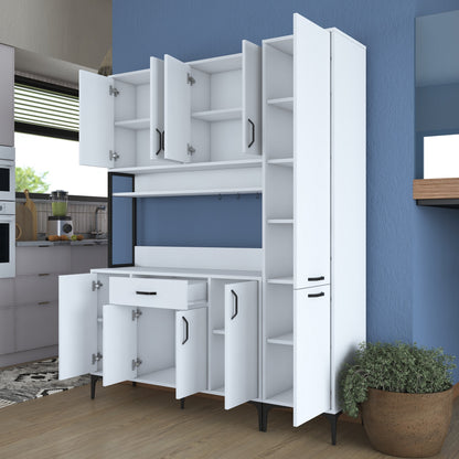 Βοηθητικό Ντουλάπι Κουζίνας Λευκό 160x40x198,6 εκ. με Ράφια – Ψηλή Ντουλάπα Αποθήκευσης Πολλαπλών Χρήσεων Ράφι Κουζίνας 893RAN5450