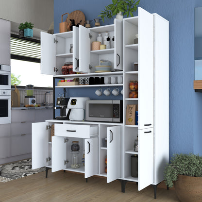 Βοηθητικό Ντουλάπι Κουζίνας Λευκό 160x40x198,6 εκ. με Ράφια – Ψηλή Ντουλάπα Αποθήκευσης Πολλαπλών Χρήσεων Ράφι Κουζίνας 893RAN5450