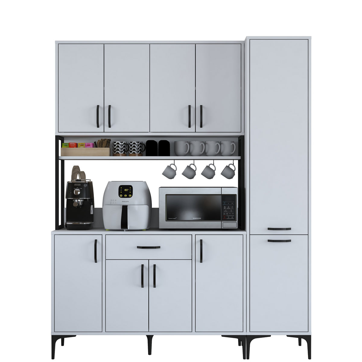 Βοηθητικό Ντουλάπι Κουζίνας Λευκό 160x40x198,6 εκ. με Ράφια – Ψηλή Ντουλάπα Αποθήκευσης Πολλαπλών Χρήσεων Ράφι Κουζίνας 893RAN5450