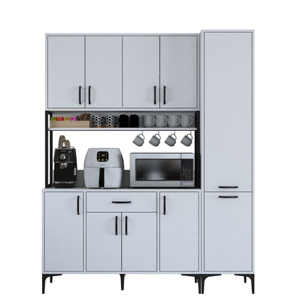 Βοηθητικό Ντουλάπι Κουζίνας Λευκό 160x40x198,6 εκ. με Ράφια – Ψηλή Ντουλάπα Αποθήκευσης Πολλαπλών Χρήσεων Ράφι Κουζίνας 893RAN5450