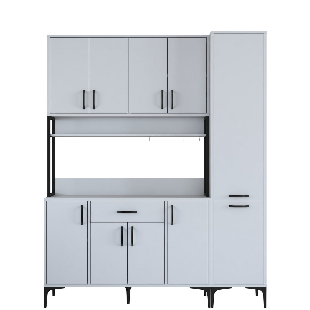 Βοηθητικό Ντουλάπι Κουζίνας Λευκό 160x40x198,6 εκ. με Ράφια – Ψηλή Ντουλάπα Αποθήκευσης Πολλαπλών Χρήσεων Ράφι Κουζίνας 893RAN5450