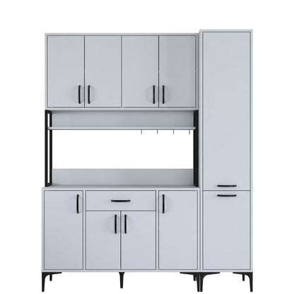 Βοηθητικό Ντουλάπι Κουζίνας Λευκό 160x40x198,6 εκ. με Ράφια – Ψηλή Ντουλάπα Αποθήκευσης Πολλαπλών Χρήσεων Ράφι Κουζίνας 893RAN5450