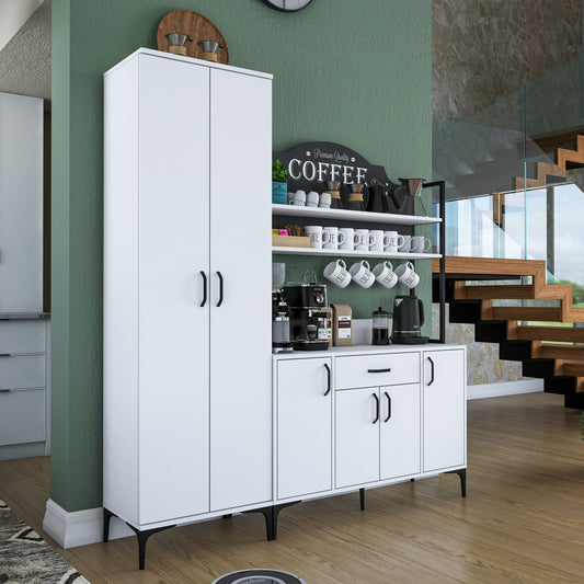 Βοηθητικό Ντουλάπι Κουζίνας Λευκό 180x40x198,6 εκ. με Ρυθμιζόμενα Ράφια – Πολυλειτουργική Ντουλάπα Αποθήκευσης Ράφι Κουζίνας 893RAN5453