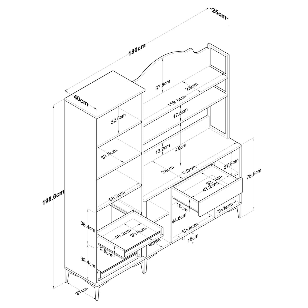 Βοηθητικό Ντουλάπι Κουζίνας Λευκό 180x40x198,6 εκ. με Ρυθμιζόμενα Ράφια – Πολυλειτουργική Ντουλάπα Αποθήκευσης Ράφι Κουζίνας 893RAN5453