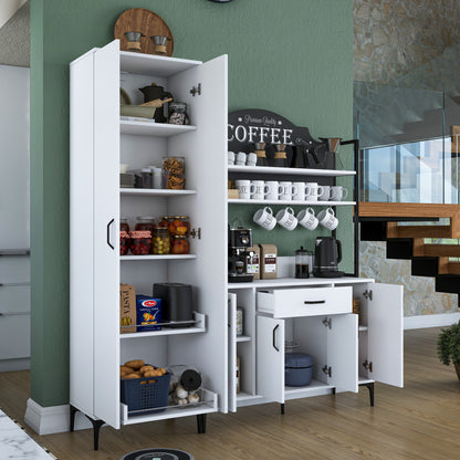 Βοηθητικό Ντουλάπι Κουζίνας Λευκό 180x40x198,6 εκ. με Ρυθμιζόμενα Ράφια – Πολυλειτουργική Ντουλάπα Αποθήκευσης Ράφι Κουζίνας 893RAN5453