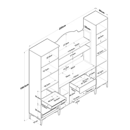 Βοηθητικό Ντουλάπι Κουζίνας Λευκό 220x40x198,6 εκ. με Ράφια – Μεγάλη Πολυλειτουργική Ντουλάπα Αποθήκευσης Υψηλής Χωρητικότητας Ράφι Κουζίνας 893RAN5455